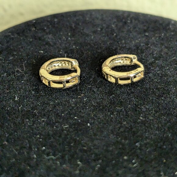 Micro Hoop Gold Tone Sterling Silver Earrings Preppy Minimalist Quiet Luxury - Picture 5 of 7